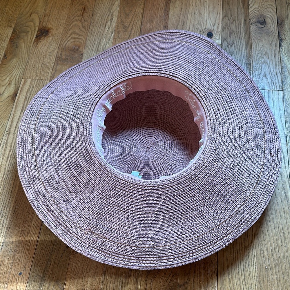 Lauren Conrad metallic thread sun hat spf 50 pink beach wide brim - Picture 4 of 4